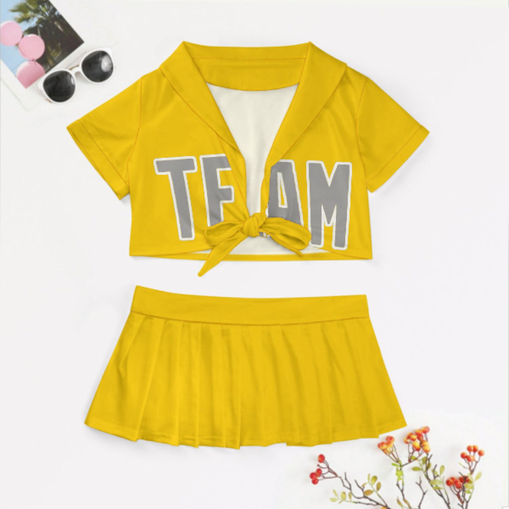 Custom Gold Gray Cheerleading Uniform Set