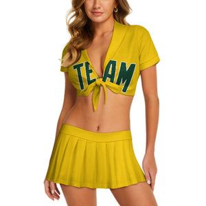 Custom Gold Green Cheerleading Uniform Set