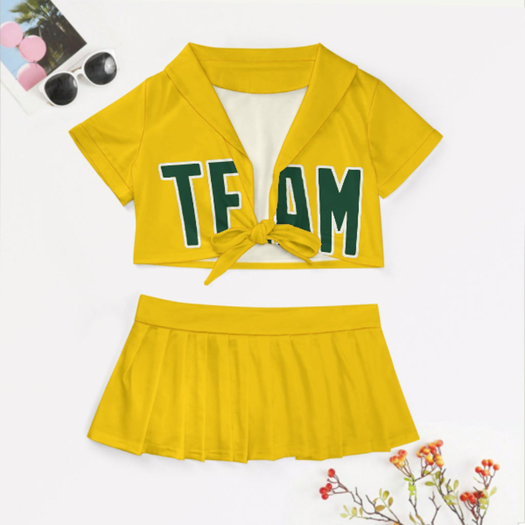 Custom Gold Green Cheerleading Uniform Set