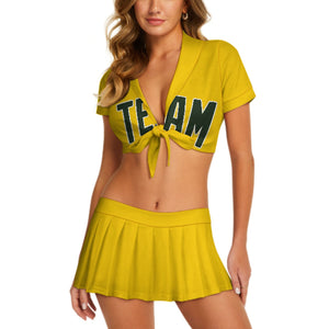 Custom Gold Dark Green Cheerleading Uniform Set
