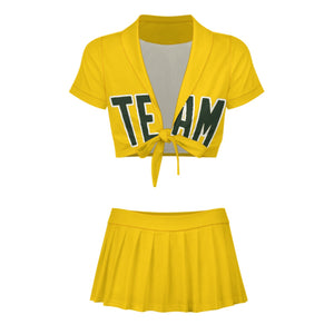 Custom Gold Dark Green Cheerleading Uniform Set