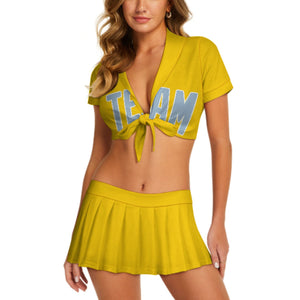 Custom Gold Light Blue Cheerleading Uniform Set