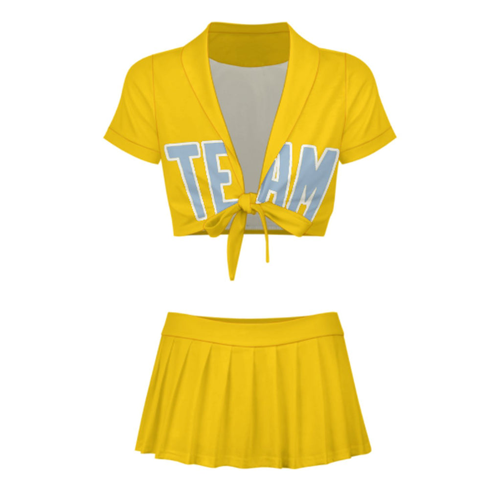Custom Gold Light Blue Cheerleading Uniform Set