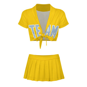 Custom Gold Light Blue Cheerleading Uniform Set