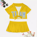 Custom Gold Light Blue Cheerleading Uniform Set