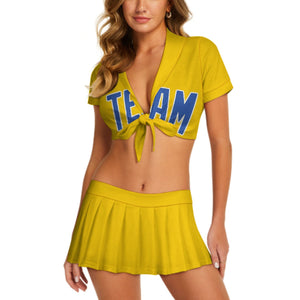 Custom Gold Sky Blue Cheerleading Uniform Set