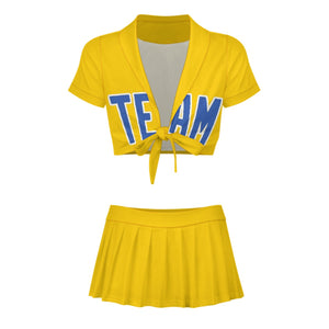 Custom Gold Sky Blue Cheerleading Uniform Set