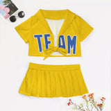 Custom Gold Sky Blue Cheerleading Uniform Set