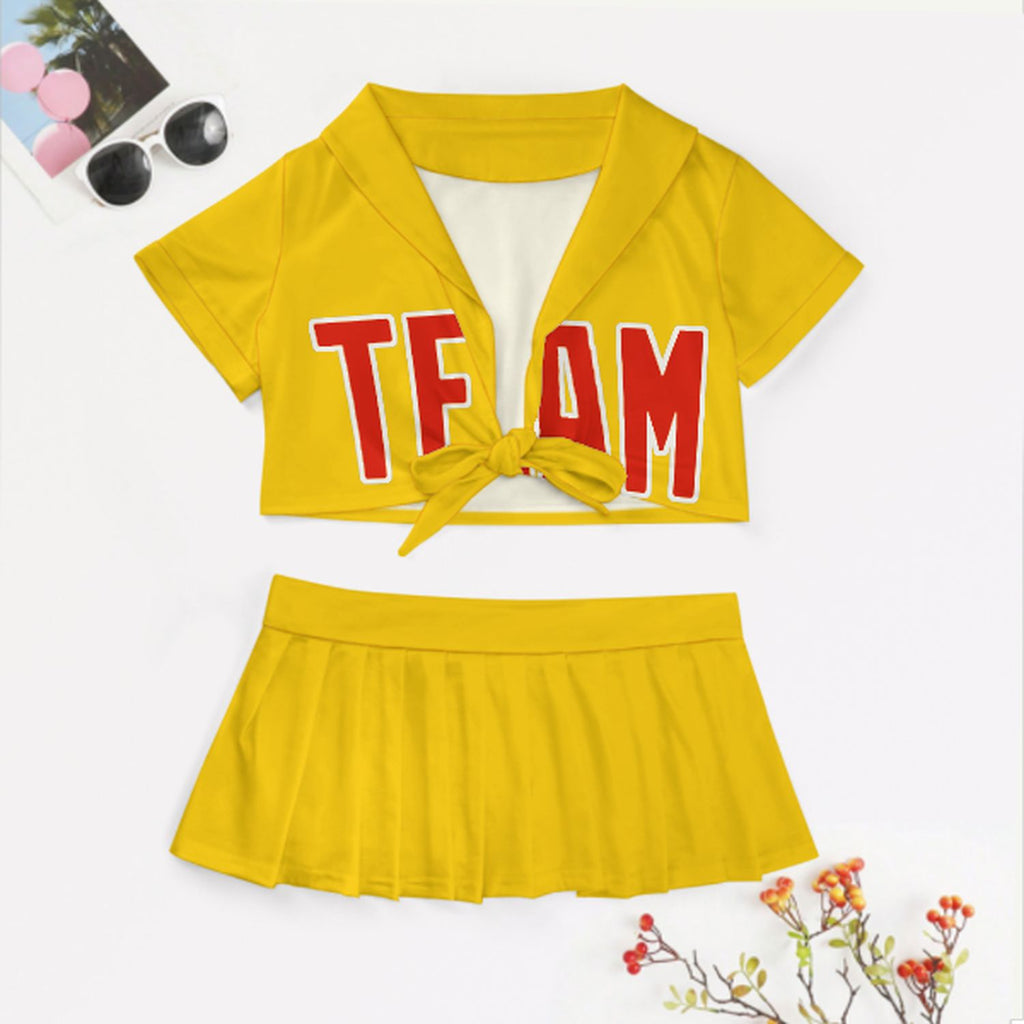 Custom Gold Orange Red Cheerleading Uniform Set
