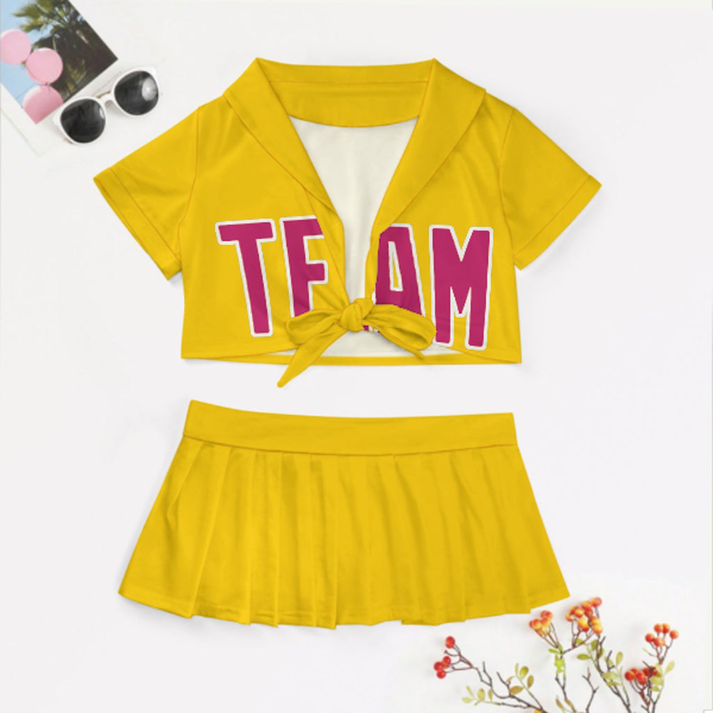 Custom Gold Pink Cheerleading Uniform Set
