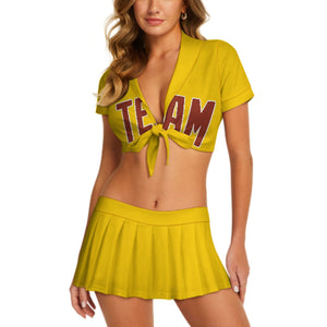 Custom Gold Coral Red Cheerleading Uniform Set