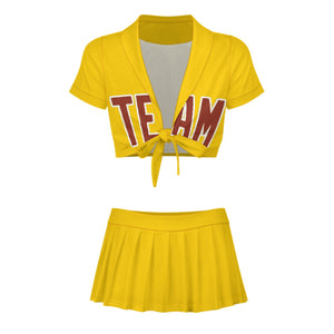 Custom Gold Coral Red Cheerleading Uniform Set