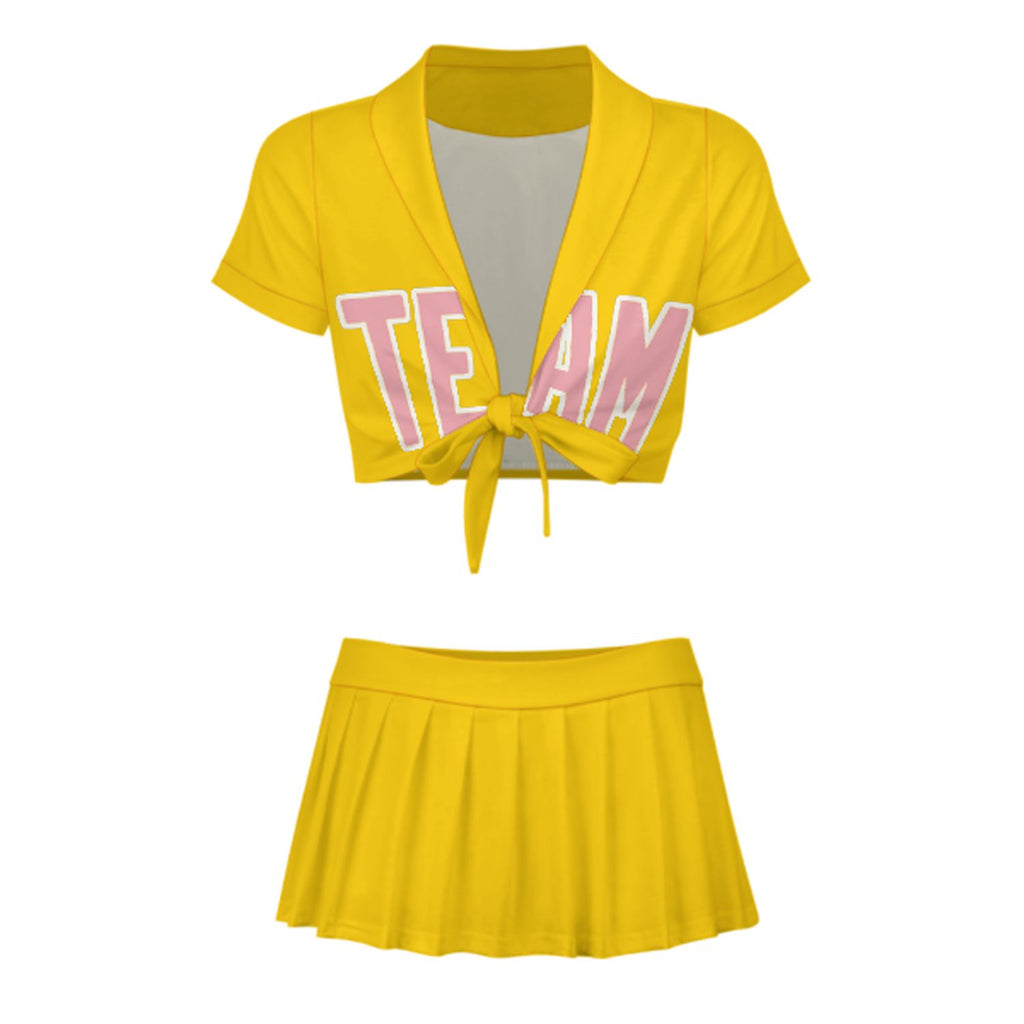 Custom Gold Light Pink Cheerleading Uniform Set