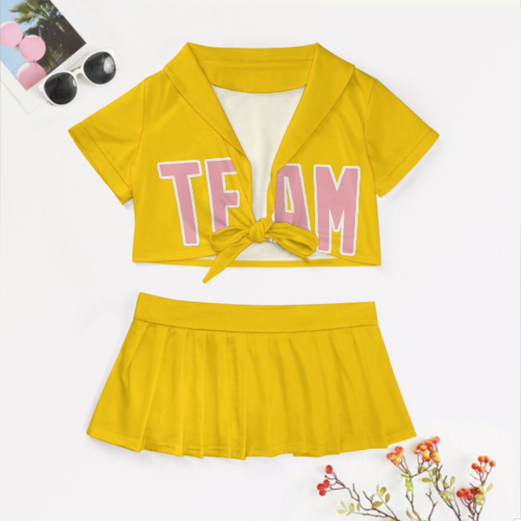 Custom Gold Light Pink Cheerleading Uniform Set