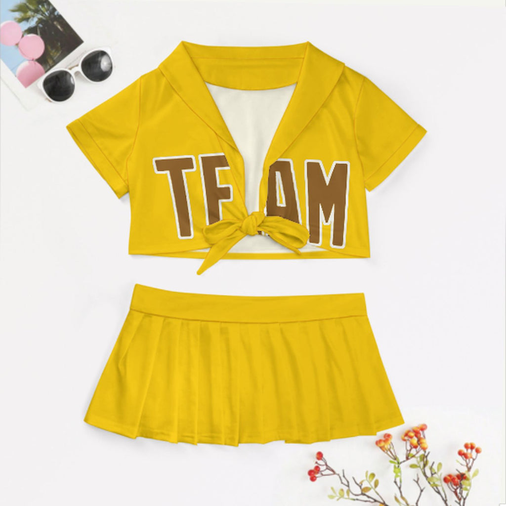 Custom Gold Khaki Cheerleading Uniform Set
