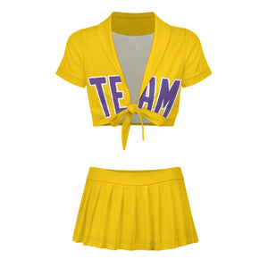 Custom Gold Light Purple Cheerleading Uniform Set