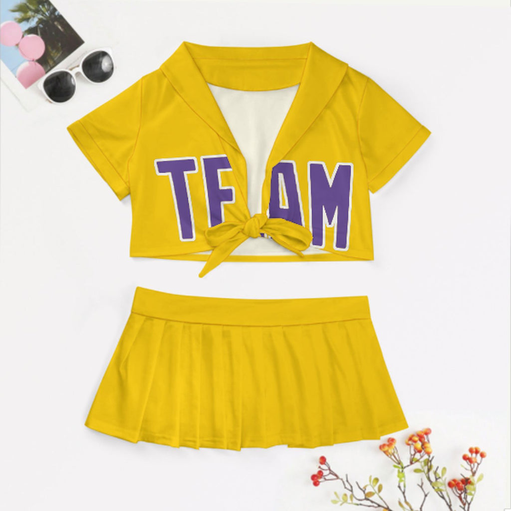 Custom Gold Light Purple Cheerleading Uniform Set