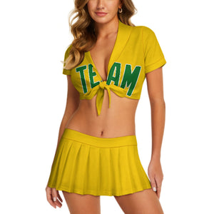 Custom Gold Emerald Green Cheerleading Uniform Set