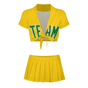 Custom Gold Emerald Green Cheerleading Uniform Set