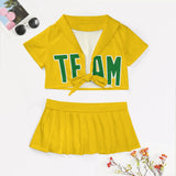 Custom Gold Emerald Green Cheerleading Uniform Set