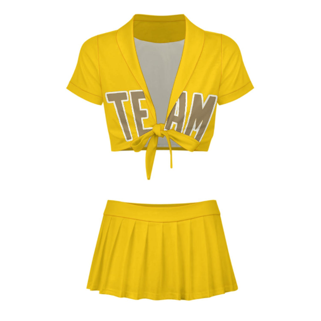 Custom Gold Light Khaki Cheerleading Uniform Set