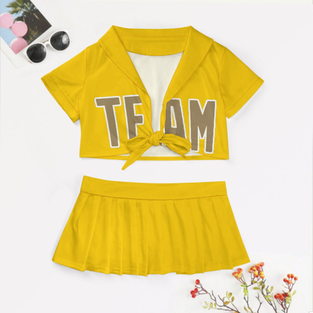 Custom Gold Light Khaki Cheerleading Uniform Set