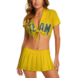 Custom Gold Blue Green Cheerleading Uniform Set
