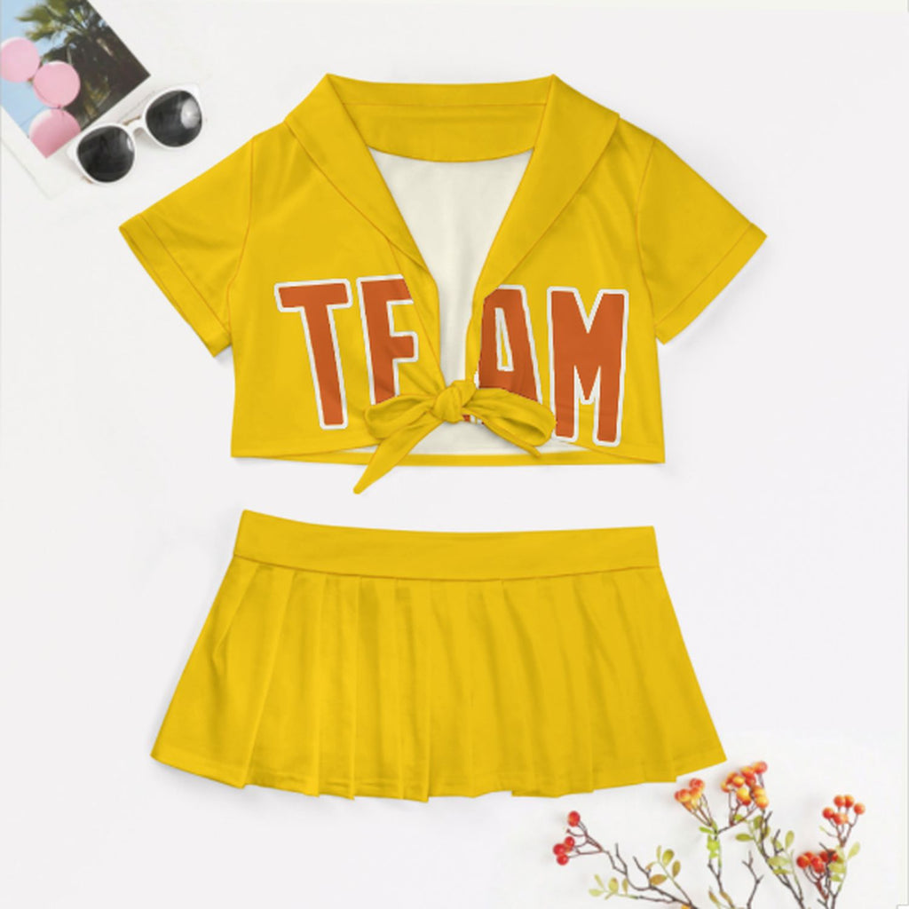 Custom Gold Orange Cheerleading Uniform Set