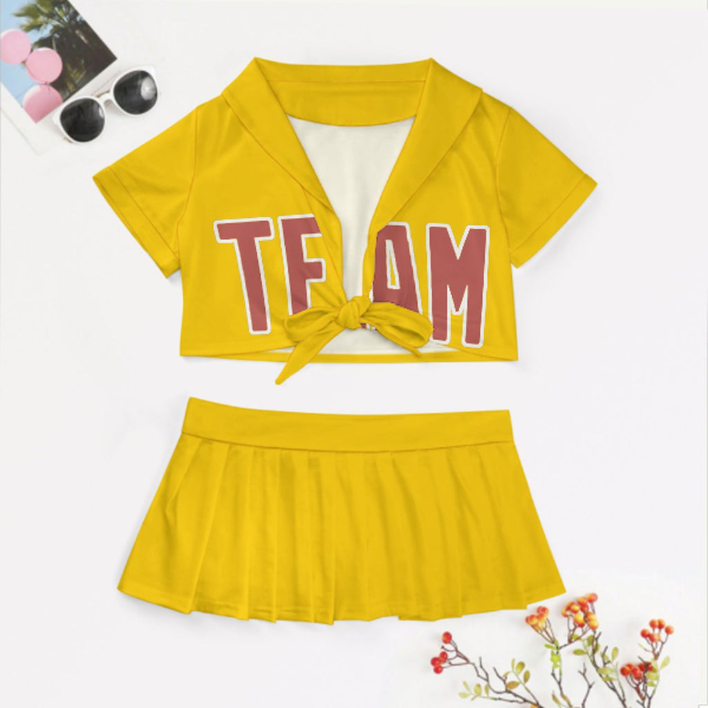 Custom Gold Copper Rose Cheerleading Uniform Set
