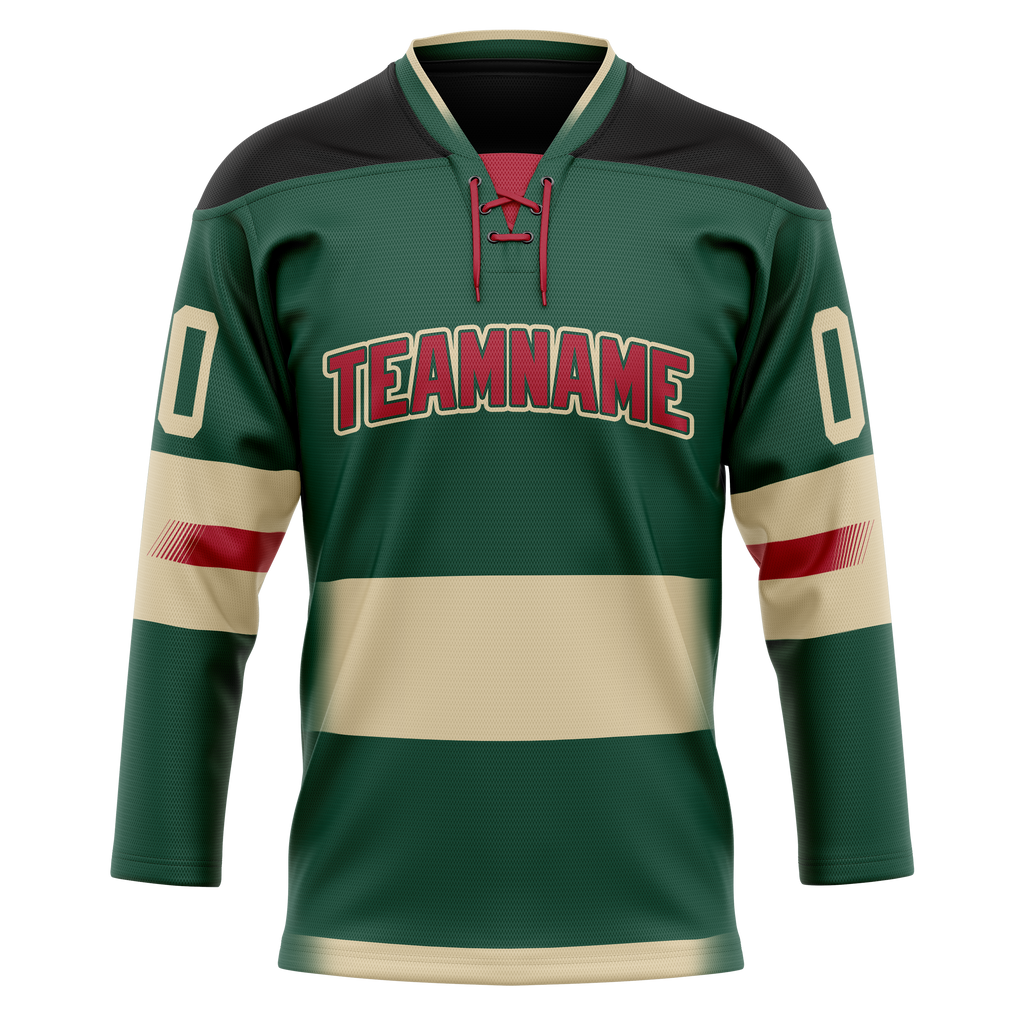 Custom Kelly Green & Cream Colors Design Sports Hockey Jersey HK01MW011505