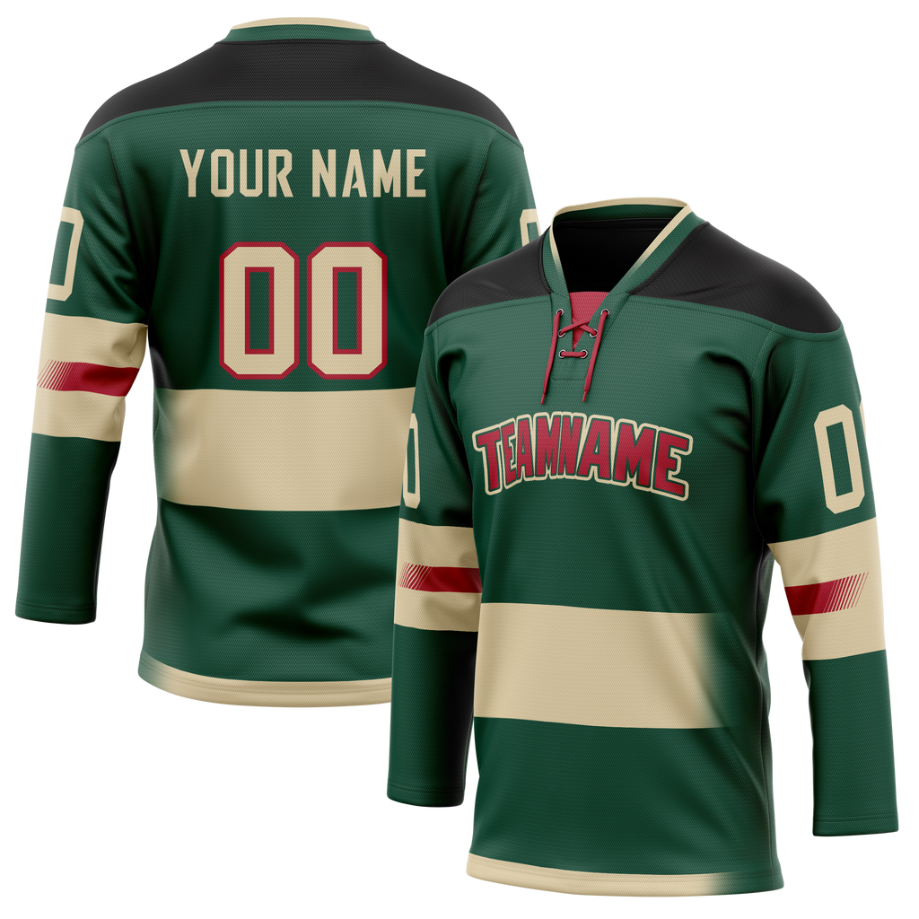 Custom Kelly Green & Cream Colors Design Sports Hockey Jersey HK01MW011505