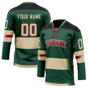 Custom Kelly Green & Cream Colors Design Sports Hockey Jersey HK01MW011505