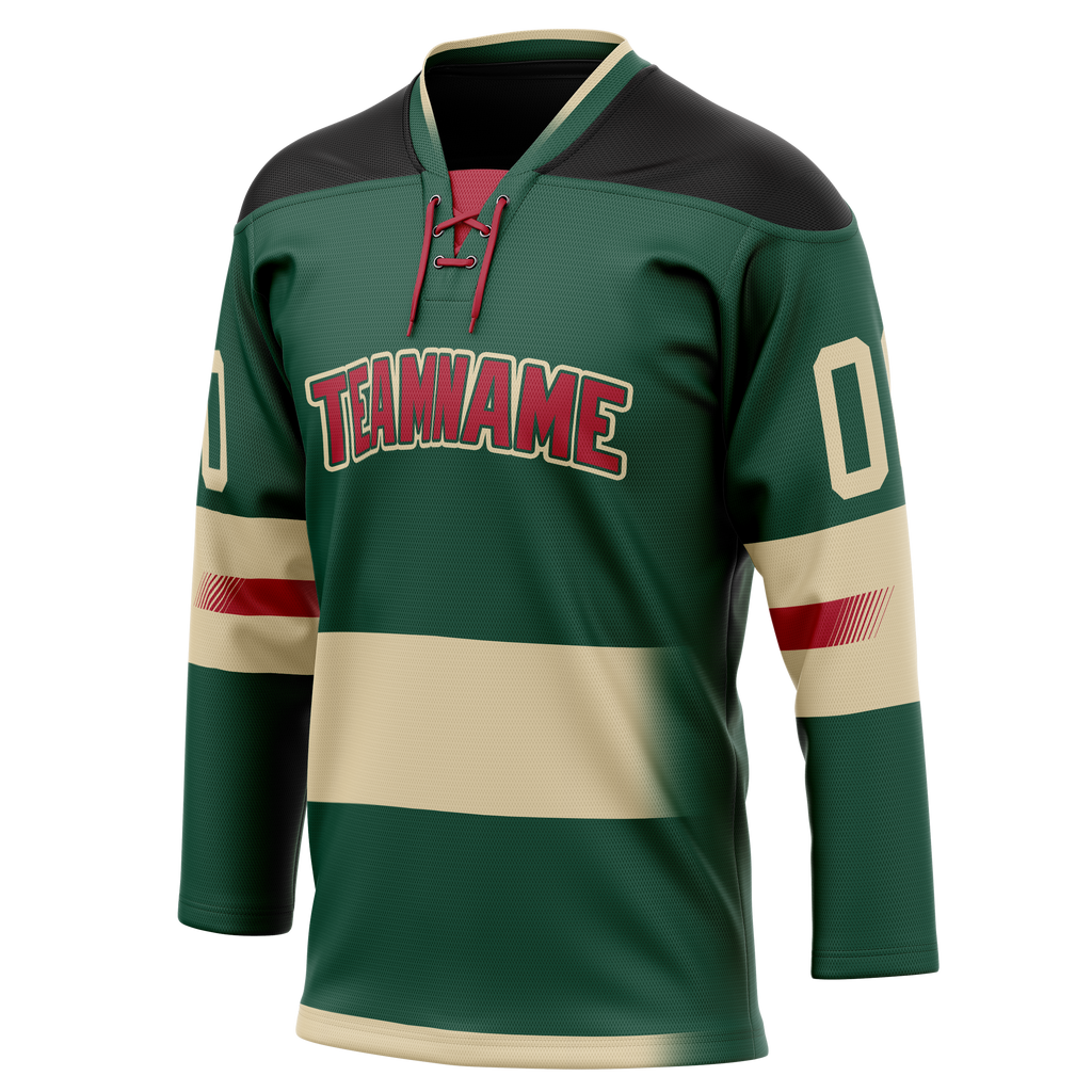 Custom Kelly Green & Cream Colors Design Sports Hockey Jersey HK01MW011505