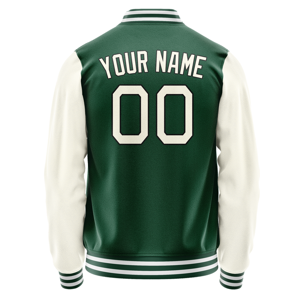 Custom Kelly-Green Cream Solid Color Varsity Letterman Jacket JA02240617ZF206