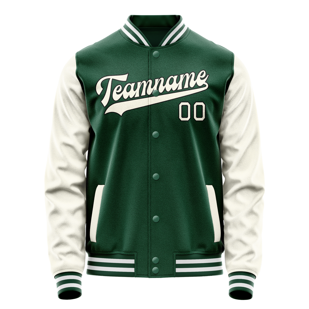 Custom Kelly-Green Cream Solid Color Varsity Letterman Jacket JA02240617ZF206