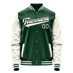 Custom Kelly-Green Cream Solid Color Varsity Letterman Jacket JA02240617ZF206