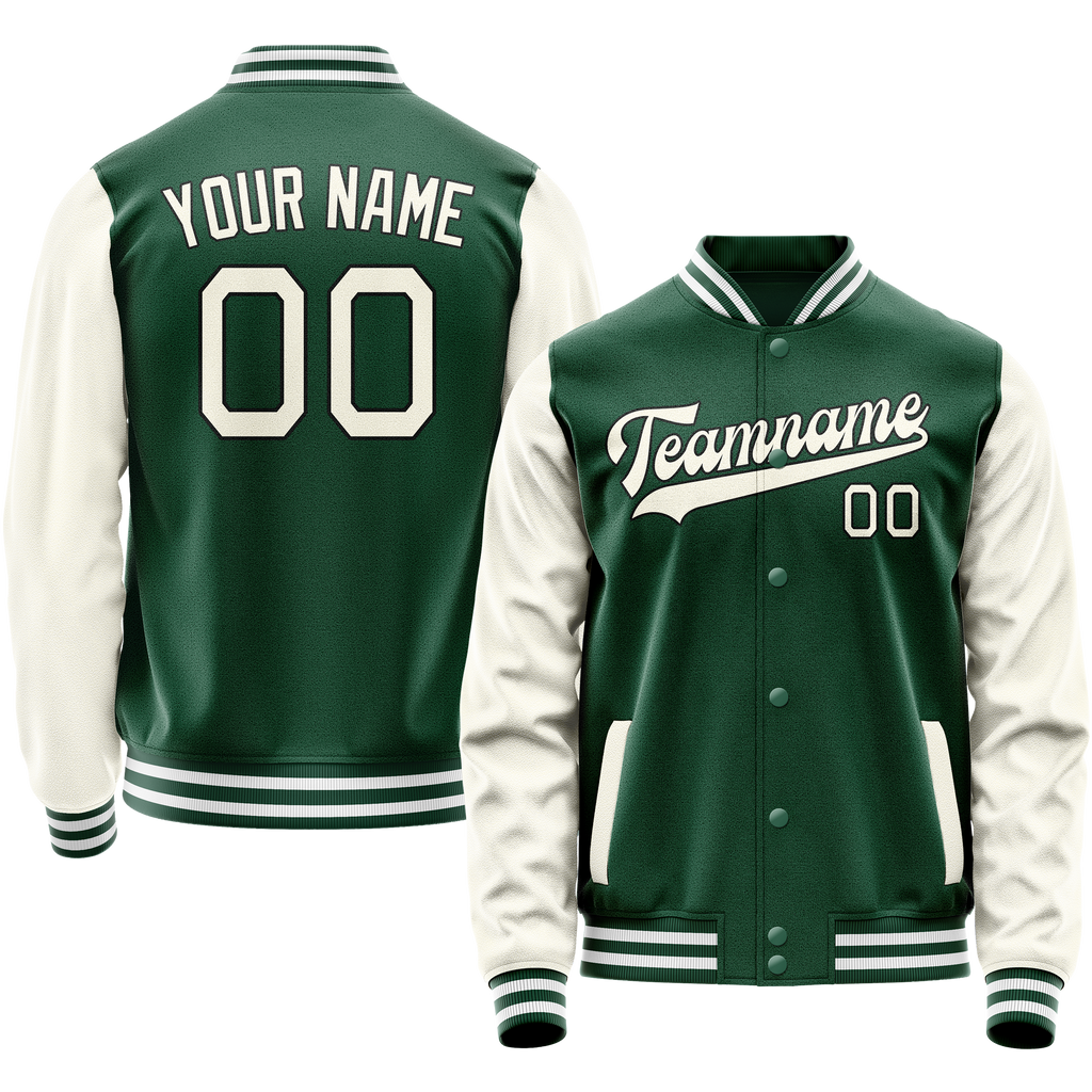 Custom Kelly-Green Cream Solid Color Varsity Letterman Jacket JA02240617ZF206