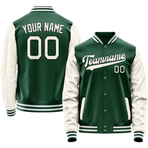 Custom Kelly-Green Cream Solid Color Varsity Letterman Jacket JA02240617ZF206