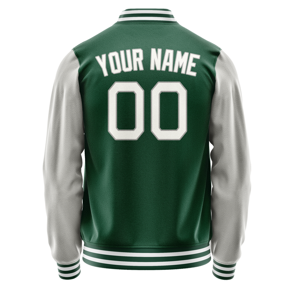 Custom Kelly-Green Gray Solid Color Varsity Letterman Jacket JA02240617ZF217