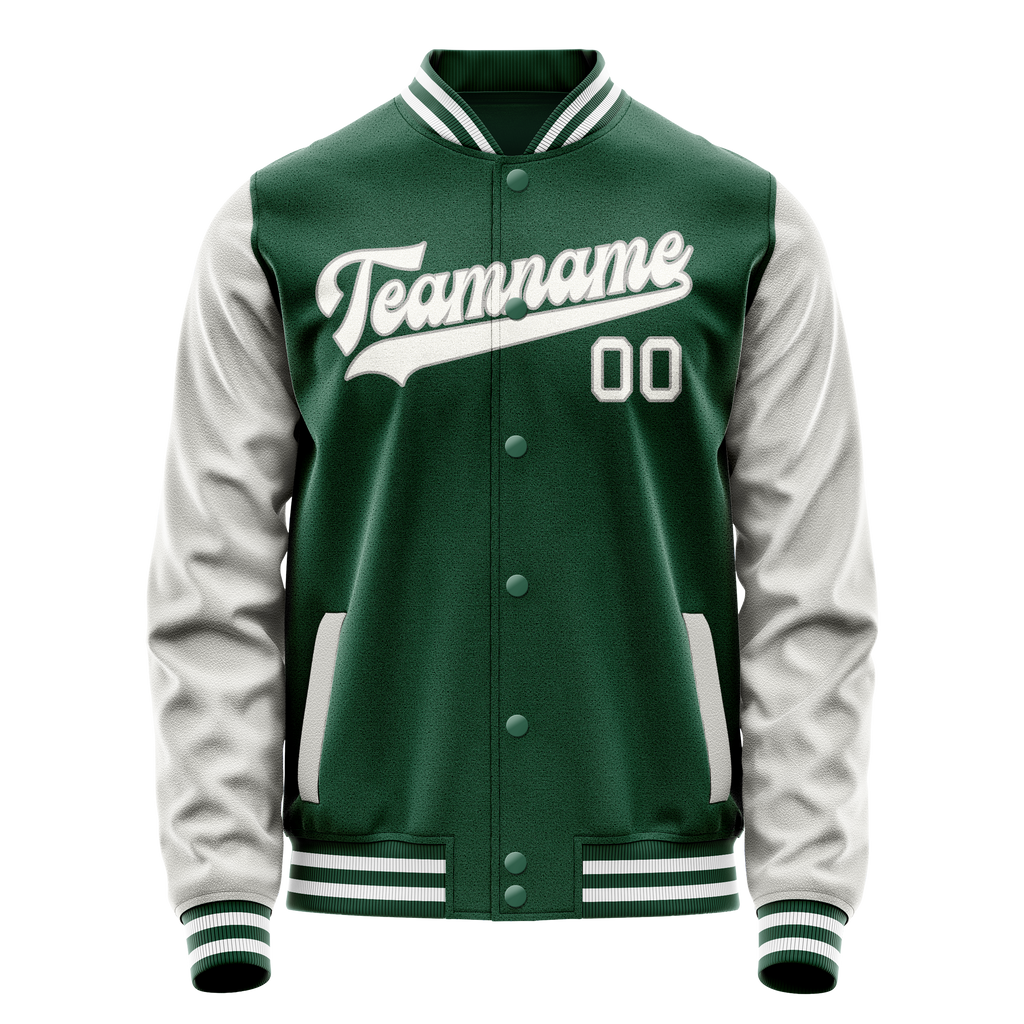 Custom Kelly-Green Gray Solid Color Varsity Letterman Jacket JA02240617ZF217