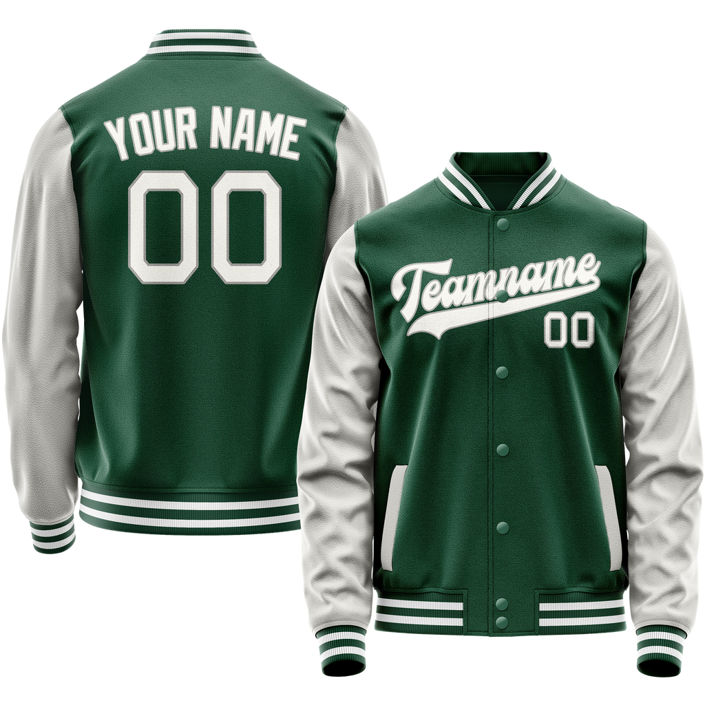 Custom Kelly-Green Gray Solid Color Varsity Letterman Jacket JA02240617ZF217