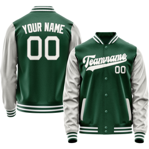 Custom Kelly-Green Gray Solid Color Varsity Letterman Jacket JA02240617ZF217