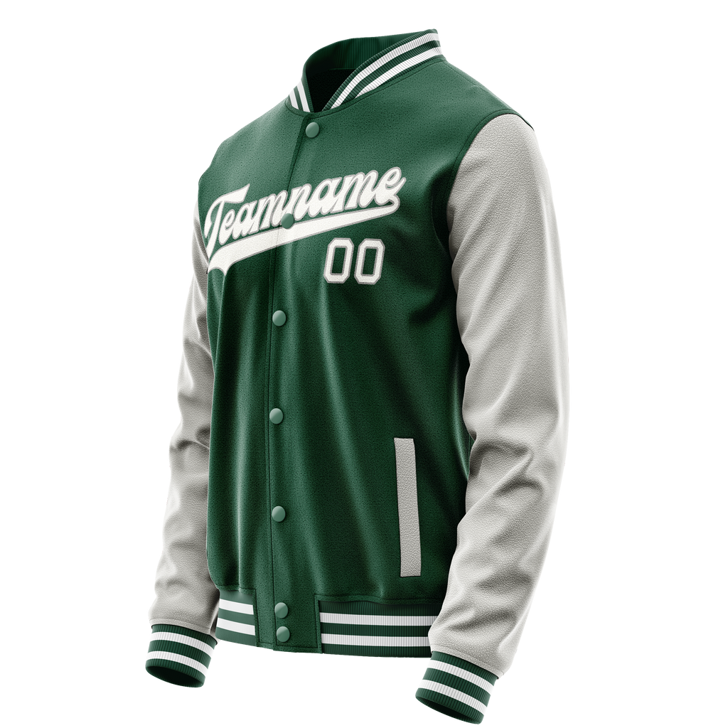 Custom Kelly-Green Gray Solid Color Varsity Letterman Jacket JA02240617ZF217