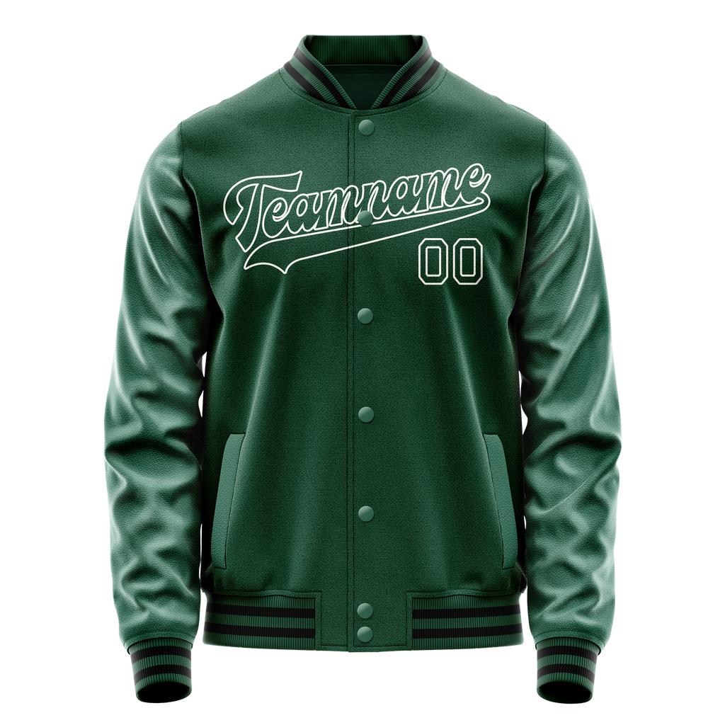 Custom Kelly-Green White Solid Color Varsity Letterman Jacket JA02240617ZF231