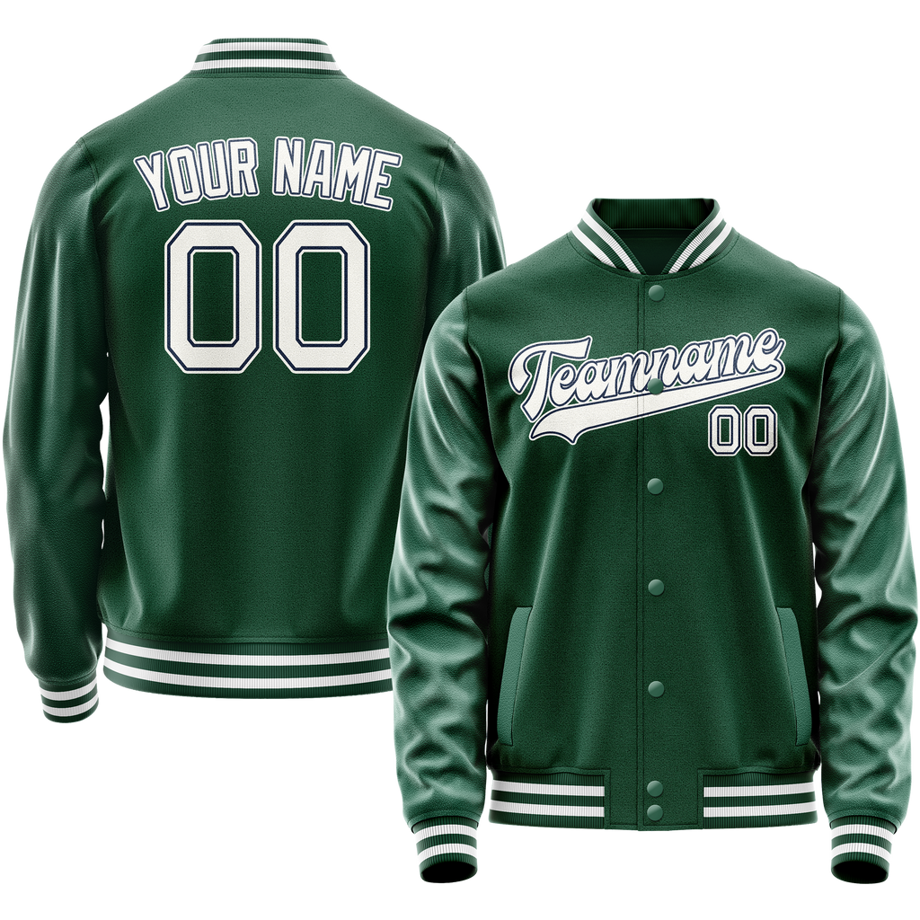 Custom Kelly-Green White Solid Color Varsity Letterman Jacket JA02240617ZF224