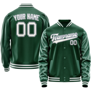 Custom Kelly-Green White Solid Color Varsity Letterman Jacket JA02240617ZF224