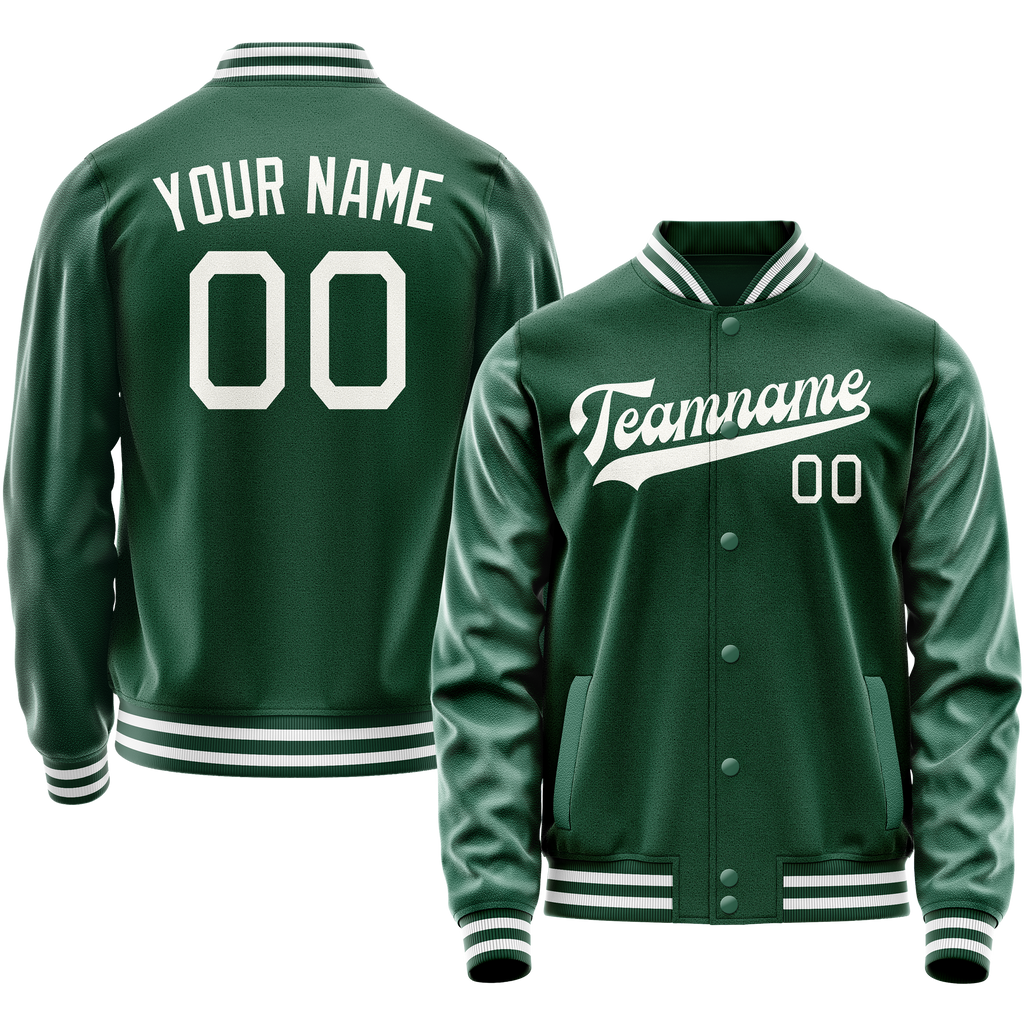 Custom Kelly-Green Gray Solid Color Varsity Letterman Jacket JA02240617ZF235