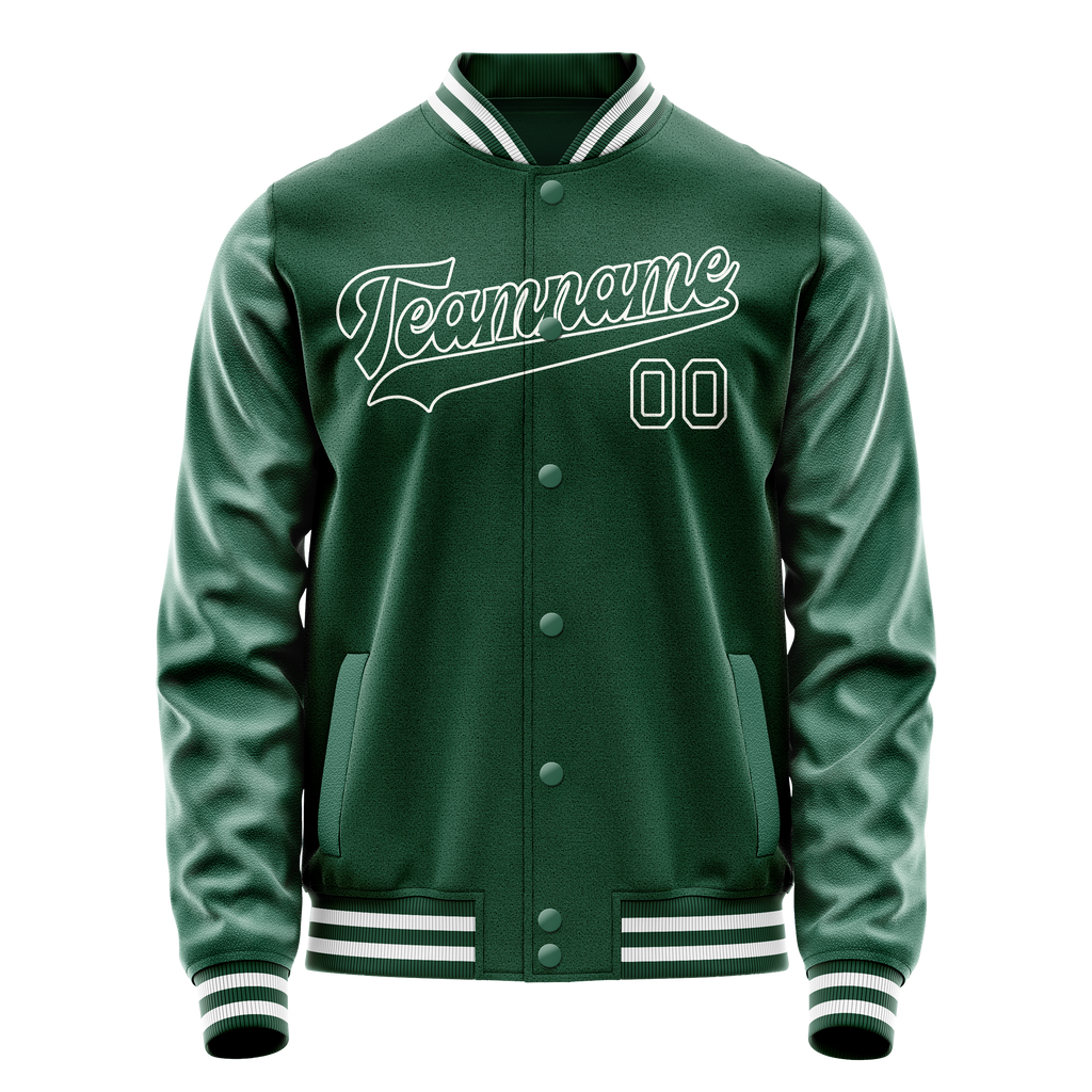 Custom Kelly-Green White Solid Color Varsity Letterman Jacket JA02240617ZF218