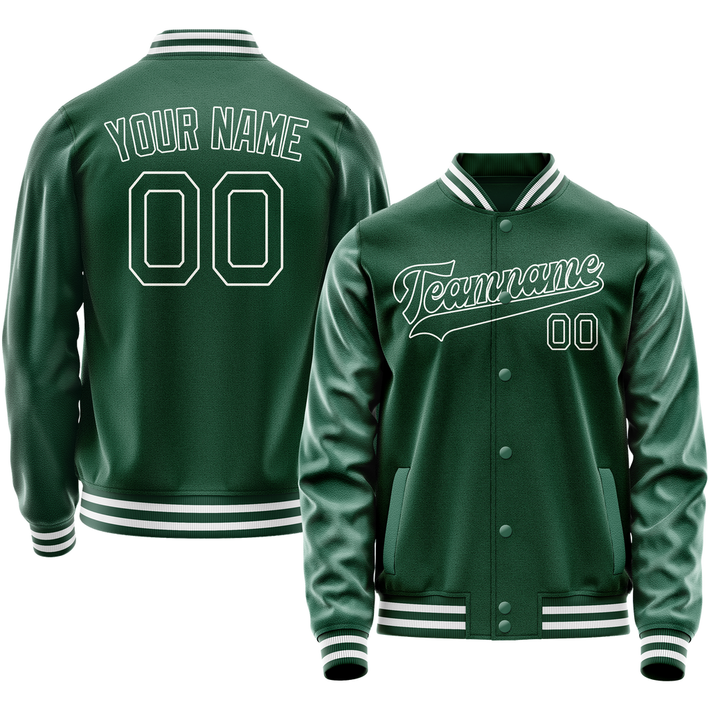 Custom Kelly-Green White Solid Color Varsity Letterman Jacket JA02240617ZF218