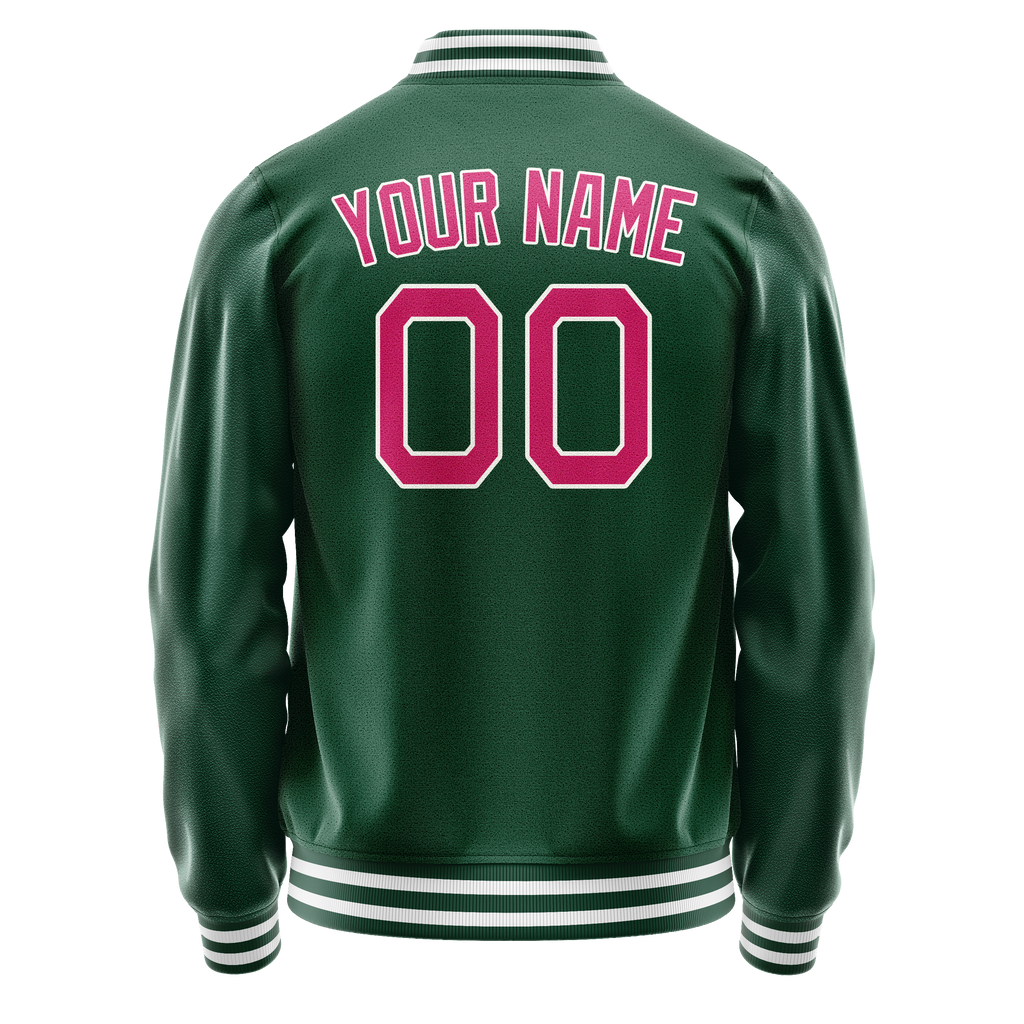 Custom Kelly-Green Pink Solid Color Varsity Letterman Jacket JA02240617ZF216
